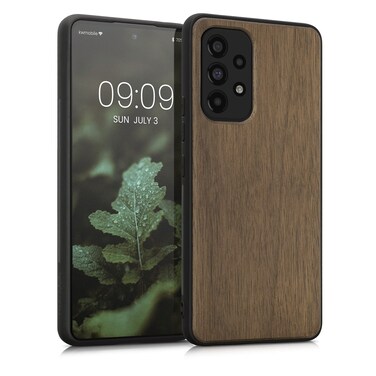kwmobile Real Wood Case Compatible with Samsung Galaxy A53 5G Case - Hard Wooden Cover w/TPU Bumper - Dark Brown
