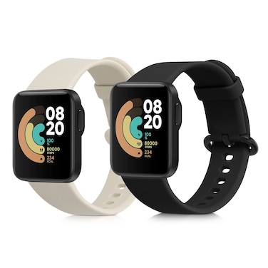 kwmobile Straps Compatible with Xiaomi Mi Watch Lite/Redmi Watch Straps - 2x Replacement Silicone Watch Bands - Black/Beige