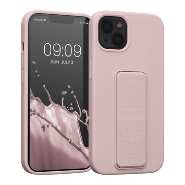 kwmobile Case Compatible with Apple iPhone 13 - Case with Hand Strap and Stand Soft TPU Silicone Coating - Dusty Pink