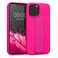 kwmobile Case Compatible with Apple iPhone 13 Pro Max - Case with Hand Strap and Stand Soft TPU Silicone Coating - Neon Pink