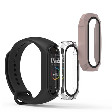 kwmobile Cover Comaptible with Xiaomi Mi Band 4 / Band 5 / Band 6 Covers - 2X Tempered Glass with Plastic Frame - Transparent/Dusty Pink