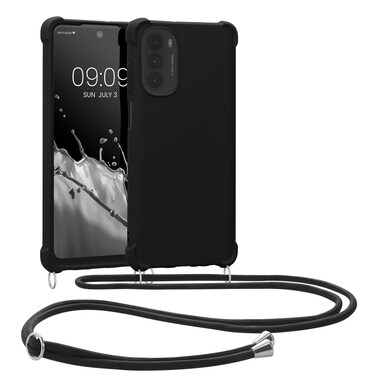 kwmobile Crossbody Case Compatible with Motorola Moto G62 5G Case - TPU Silicone Cover with Strap - Black