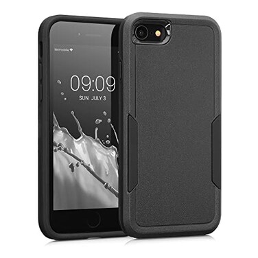 kwmobile Hard Case Compatible with Apple iPhone SE (2022) / iPhone SE (2020) / iPhone 8 / iPhone 7 - Case Protective Plastic and TPU Cover for Smartphone - Black/Black