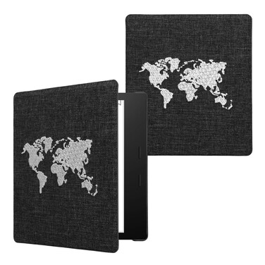 kwmobile Cover Compatible with Amazon Kindle Oasis 10. Generation - Stitchwork Design Case - Travel Outline White/Dark Grey