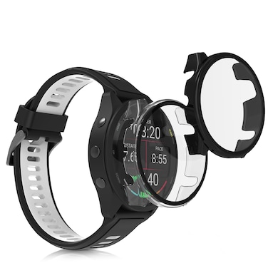 kwmobile Cover Comaptible with Garmin 18mm Forerunner 265S Covers - 2X Tempered Glass with Plastic Frame - Black/Transparent
