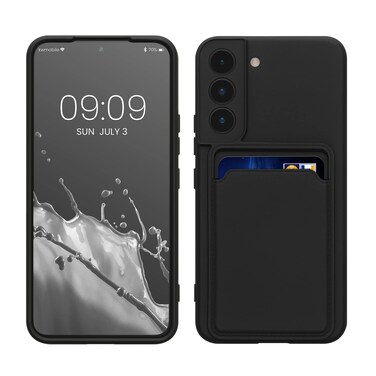 kwmobile Case Compatible with Samsung Galaxy S22 Case - TPU Phone Cover with Credit Card Holder - Black