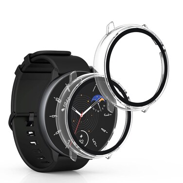 kwmobile Cover Comaptible with Huami Amazfit GTR Mini Covers - 2X Tempered Glass with Plastic Frame - Transparent