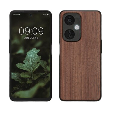 kwmobile Real Wood Case Compatible with OnePlus Nord CE 3 Lite 5G / Nord N30 5G Case - Hard Wooden Cover w/TPU Bumper - Dark Brown
