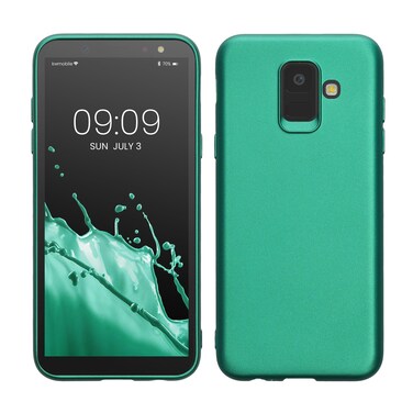 kwmobile Case Compatible with Samsung Galaxy A6 (2018) Case - Soft Slim Metallic TPU Silicone Cover - Dark Metallic Green
