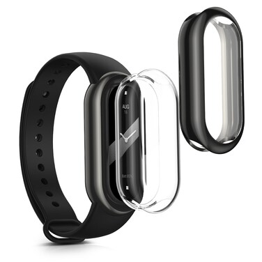 kwmobile Case Compatible with Xiaomi Mi Band 8 Case - 2X TPU Silicone Fitness Tracker Cover - Transparent/Black