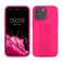 kwmobile Case Compatible with iPhone 15 Pro Max - Case with Hand Strap and Stand Soft TPU Silicone Coating - Neon Pink
