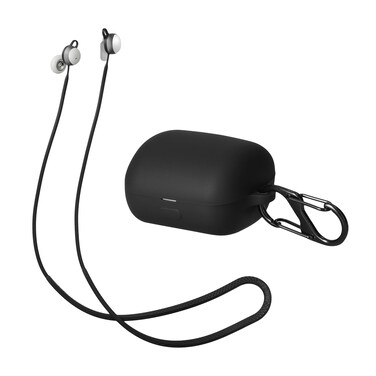 kwmobile Case &amp; Strap Compatible with Sony LinkBuds WF-L900 Case - Cover &amp; Cord Holder Set - Black/Black