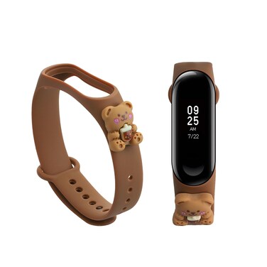 kwmobile Silicone TPU Band Compatible with Xiaomi Mi Band 4 / Mi Band 3 Wristband - Little Bear Brown/White