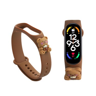 kwmobile Silicone TPU Band Compatible with Xiaomi Mi Band 7 / Band 6 / Band 5 Wristband - Little Bear Brown/White