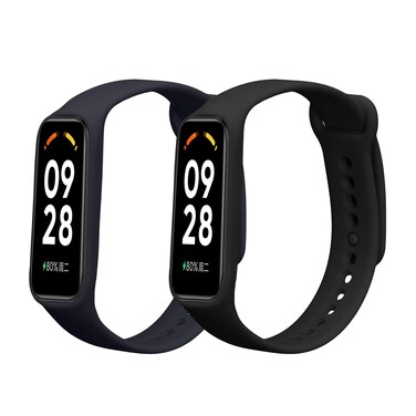 kwmobile Straps Compatible with Xiaomi Smart Band 8 Active Straps - 2X Replacement Silicone Watch Bands - Black/Dark Blue