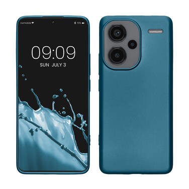 kwmobile Case Compatible with Xiaomi Redmi Note 13 Pro+ 5G / Redmi Note 13 Pro Plus 5G Case - Soft Slim Metallic TPU Silicone Cover - Metallic Caribbean Blue