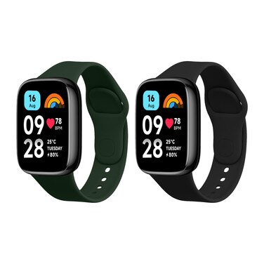 kwmobile Straps Compatible with Xiaomi Redmi Watch 3 Active Straps - 2x Replacement Silicone Watch Bands - Black/Dark Green