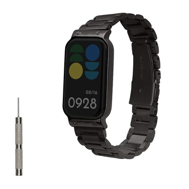 kwmobile Replacement Strap Compatible with Xiaomi Smart Band 8 Active/Redmi Band 2 Strap - 5.5-8.7 inches (14-22 cm) Stainless Steel Straps - Metallic Black