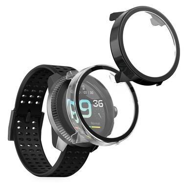 kwmobile Cover Comaptible with Suunto Race Covers - 2X Tempered Glass with Plastic Frame - Transparent/Black