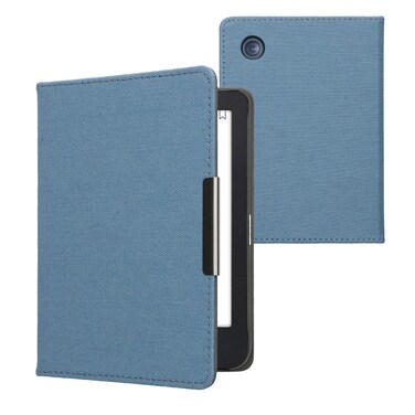 kwmobile Cover Compatible with Kobo Clara 2E / Tolino Shine 4 - Case for E-Reader - Denim Look Fabric Flip Case - Blue