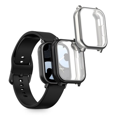 kwmobile Case Compatible with Xiaomi Redmi Watch 5 Lite Case - 2X TPU Silicone Fitness Tracker Cover - Black/Silver