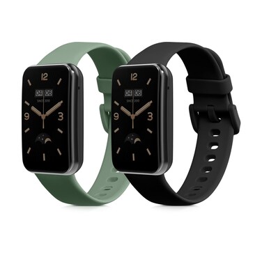 kwmobile Straps Compatible with Xiaomi Mi Band 7 Pro Straps - 2x Replacement Silicone Watch Bands - Black/Pastel Green