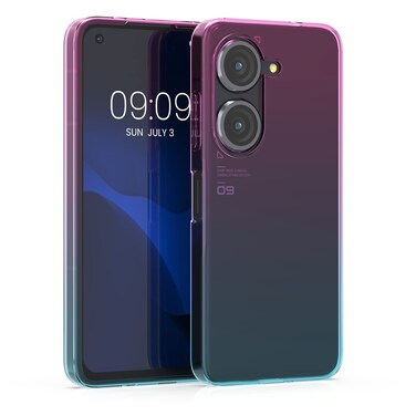 kwmobile Case Compatible with ASUS Zenfone 10 / Zenfone 9 - Clear TPU Soft Smartphone Cover - Bicolor Dark Pink/Blue/Transparent