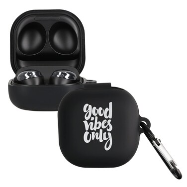 kwmobile Silicone Case Compatible with Samsung Galaxy Buds 2 Pro/Buds 2 / Buds Live Case Cover - Good Vibes Phrase White/Black