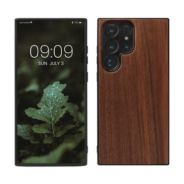 kwmobile Real Wood Case Compatible with Samsung Galaxy S23 Ultra Case - Hard Wooden Cover w/TPU Bumper - Dark Brown