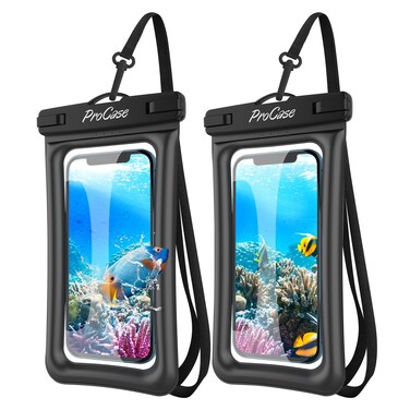 ProCase 2 Pack Floating Waterproof Phone Pouch Up to 7", IPX8 Floatable Underwater Phone Case Dry Bag for iPhone 16 15 14 13 12 11 Pro Max Xs Max XR X 8 7 Plus SE/Galaxy S24 S23 S22 - Black