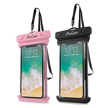 ProCase 2 Pack Waterproof Phone Pouch, Underwater Phone Case Up to 7", Dry Bag for iPhone 16 15 14 13 Pro Plus Max, Galaxy S24 S23 S22 Ultra Pixel, Beach Essentials -Pink &amp; Black