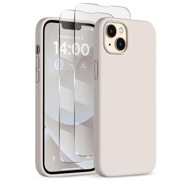 COFFKER Designed for iPhone 14 Plus Case Silicone, with 2X Screen Protectors, Full Body Shockproof Protective Cover, Liquid Silicone Slim Thin Phone Case for iPhone 14 Plus 6.7", Stone