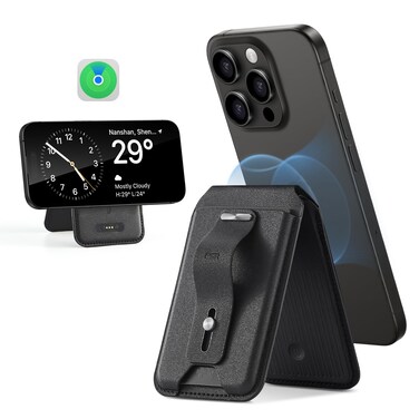 ESR for Magsafe Wallet with Full Find My Functionality, Magnetic Geo iPhone Wallet, Up to 3,000g Magnet Strength, Wallet Tracker with Adjustable Stand, for iPhone 16/15/14/13/12 Series, Black