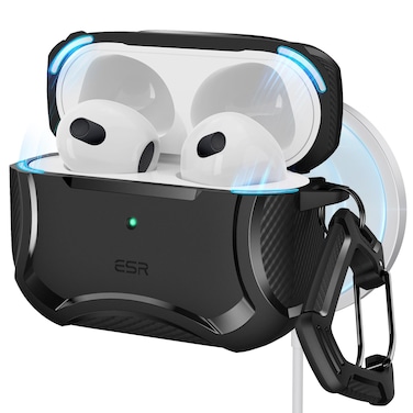ESR for AirPods 3rd Generation Case, Compatible with AirPods 3rd Gen (2021), Compatible with MagSafe, Powerful Drop Protection, Magnetic Lid, Cyber Series, Black