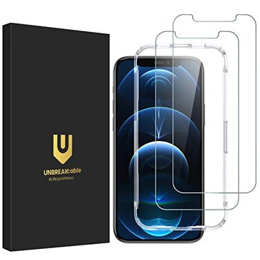 UNBREAKcable Shatterproof Tempered Glass Screen Protector for iPhone 12/12 Pro [2-Pack] [Easy Installation Frame] [9H Hardness] [99.99% HD Clear] [Bubble Free] for Apple 6.1''