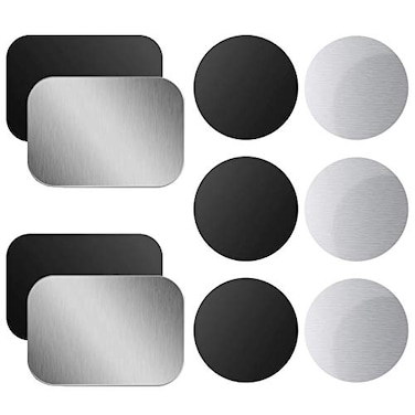 OWLKELA Mount Metal Plate for Phone Magnet Car Mount Holder Cradle with Adhesive, Universal Replacement Sticker Compatible with Magnetic Mounts - 10 Pack Black and Silver (4 Rectangle and 6 Round)