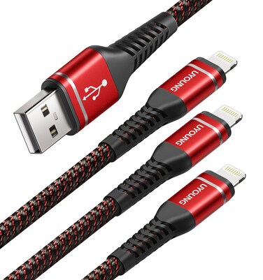 UYOUNG iPhone Charger Cable 3 Pack 6 FT Lightning Cable USB Long Heavy Duty Nylon Fast iPhone Charging Cord Compatible with iPhone 14/13/12/11/Pro/X/Xs Max/XR /8/7/6/6S/plus/iPad Mini-Red