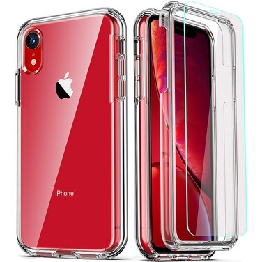COOLQO Compatible for iPhone XR Case, with [2 x Tempered Glass Screen Protector] Clear 360 Full Body Coverage Hard PC+Soft Silicone TPU 3in1 [Heavy Duty Shockproof Defender] Phone Protective Cover