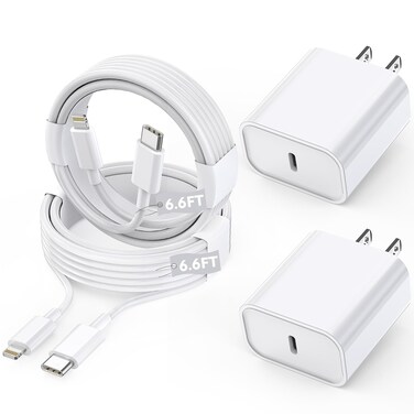 Long Apple iPhone Fast Charger,Fast Charging iPhone 2Pack PD Type C Wall Charger Fast Charging Apple Adapter 6.6FT USB-C to Lightning Cable Apple Chargers for iPhone 14/13/12/Pro/Max/11/XR/X/8/SE/iPad