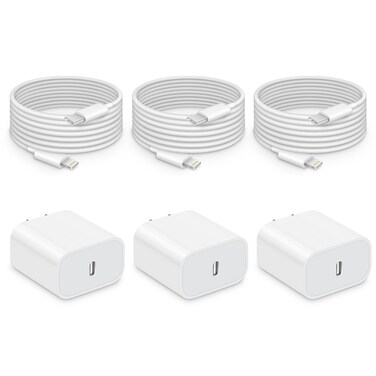 iPhone 12 13 14 Fast Charger, 20W USB C PD Wall Charger Block with 6FT iPhone Fast Charging Cord Compatible with iPhone 14/13/12/11/Pro Max/XS Max/XR/X/8 Plus,and More(3-Pack)