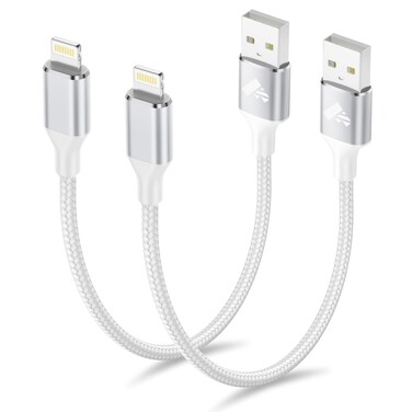 Aioneus Short iPhone Charger Cord 1ft 2Pack, Apple Certified USB A to Lightning Cable 1 Foot Nylon Braided Short iPhone Cable Fast Charging for iPhone 14 13 12 11 Pro Max XR XS 8 7 6 Plus SE