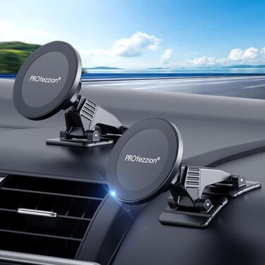 PROfezzion 2-Pack Compatible with MagSafe Car Mount, Magnetic Phone Holder for Car Dashboard, Home &amp; Office Compatible with iPhone 16 15 14 13 12 Pro Max Plus, Mag-Safe Case &amp; All Phones