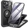 Miracase Magnetic for iPhone 15 Pro Case [Compatible with MagSafe] Full-Body Bumper Phone case with Built-in Glass Screen Protector&amp; Camera Protector, Military Drop Proof 15 Pro Cover 6.1 inch, Black