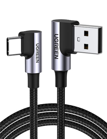 UGREEN USB to USB C Cable 90 Degree USB C Fast Charging Cord Compatible with iPhone 16/16 Plus/16 Pro/16 Pro Max/15/Samsung Galaxy S10/S10+/Pixel 7/6a/LG G8/G7/Pixel/Switch, etc, 1.6FT