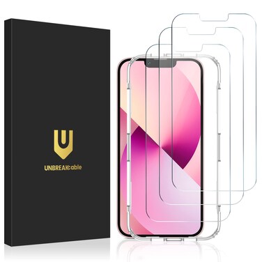 UNBREAKcable 3-Pack Screen Protector for iPhone 14/13/13 Pro, Double Shatterproof Tempered Glass [Easy Installation Frame] [9H Hardness] [99.99% HD Clear] [Case Friendly] for iPhone 6.1 inch
