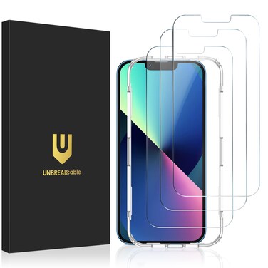 UNBREAKcable Shatterproof Tempered Glass Screen Protector for iPhone 13 Mini [3-Pack] [99.99% HD Clear] [Easy Installation Frame] [9H Hardness] [Bubble Free] for Apple 13 Mini 5.4''
