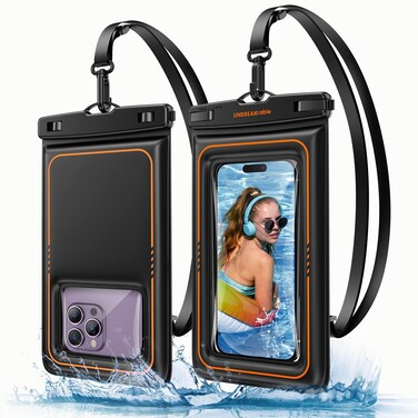 UNBREAKcable Waterproof Phone Pouch 2 Pack - IPX8 Floating Waterproof Phone Case Dry Bag for iPhone 16 15 14 13 12 11 Pro Max XR XS SE 2022, Samsung S24 S23 S22 Ultra S21 FE, Up to 7.0 inch- Black