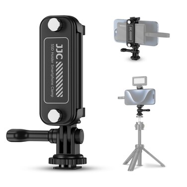 JJC Universal SSD Holder Mount Bracket, SSD Holder for Samsung T9 T7 T5 Portable SSD, with Phone Clip Compatible with iPhone Samsung Galaxy All Phones &amp; Cold Shoe Mount for Vlogging Video Record