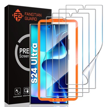 FANGTIAN [4-Pack] for Samsung Galaxy S24 Ultra Screen Protector [Not Glass] - Film for S24 Ultra Screen Protector [6.8Inch][Fingerprint Compatible][Alignment Tool]