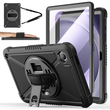 ZtotopCases for Samsung Galaxy Tab A9+ / A9 Plus 11'' 2023 (SM-X210/X216/X218), Shockproof Hard Duty Case with Screen Protector+360 Rotating Hand Strap&amp;Stand+Shoulder Strap for Tab A9+ Tablet, Black